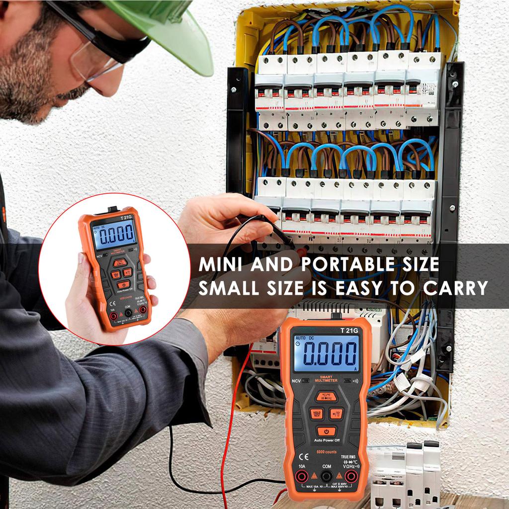 NJTY T21G Mini Smart Multimeter 6000 Counts True RMS Universal Meter Pocket Size Compact 2 inch LCD Digital Multi Meter