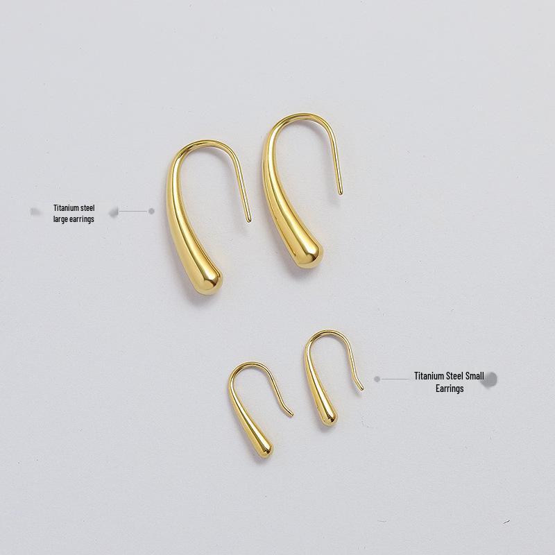 French Choker 18K Gold Plated Geometric Stud Earrings with Water Drop Hook - Titanium Steel, Hot Selling & Unique Model F315.