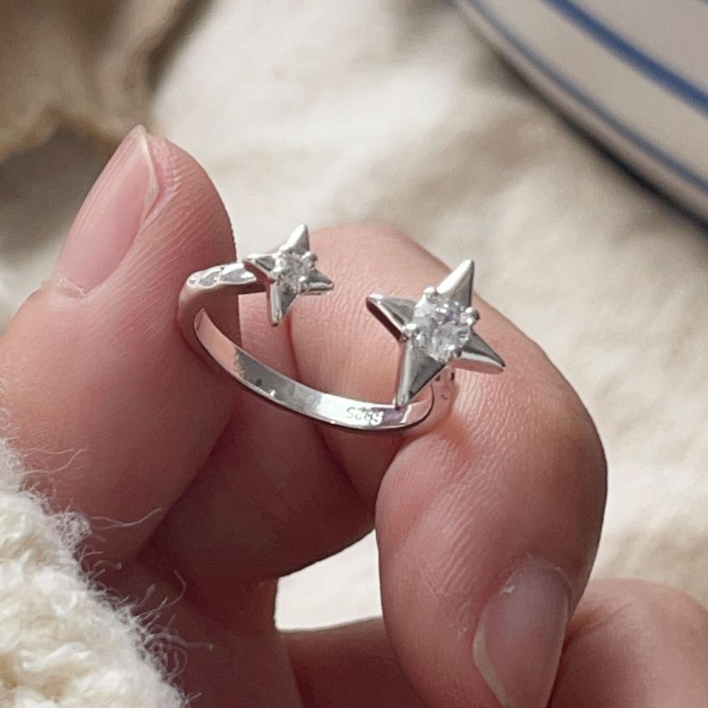 925 Sterling Silver Rings For Women Geometric Fine Jewelry Finger Adjustable Blue Star CZ Ring For Party Birthday Gift