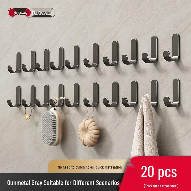 Strong Adhesive No-Drill Hooks - Gun Gray Wall Stickers for Kitchen, Bathroom & Door Storage