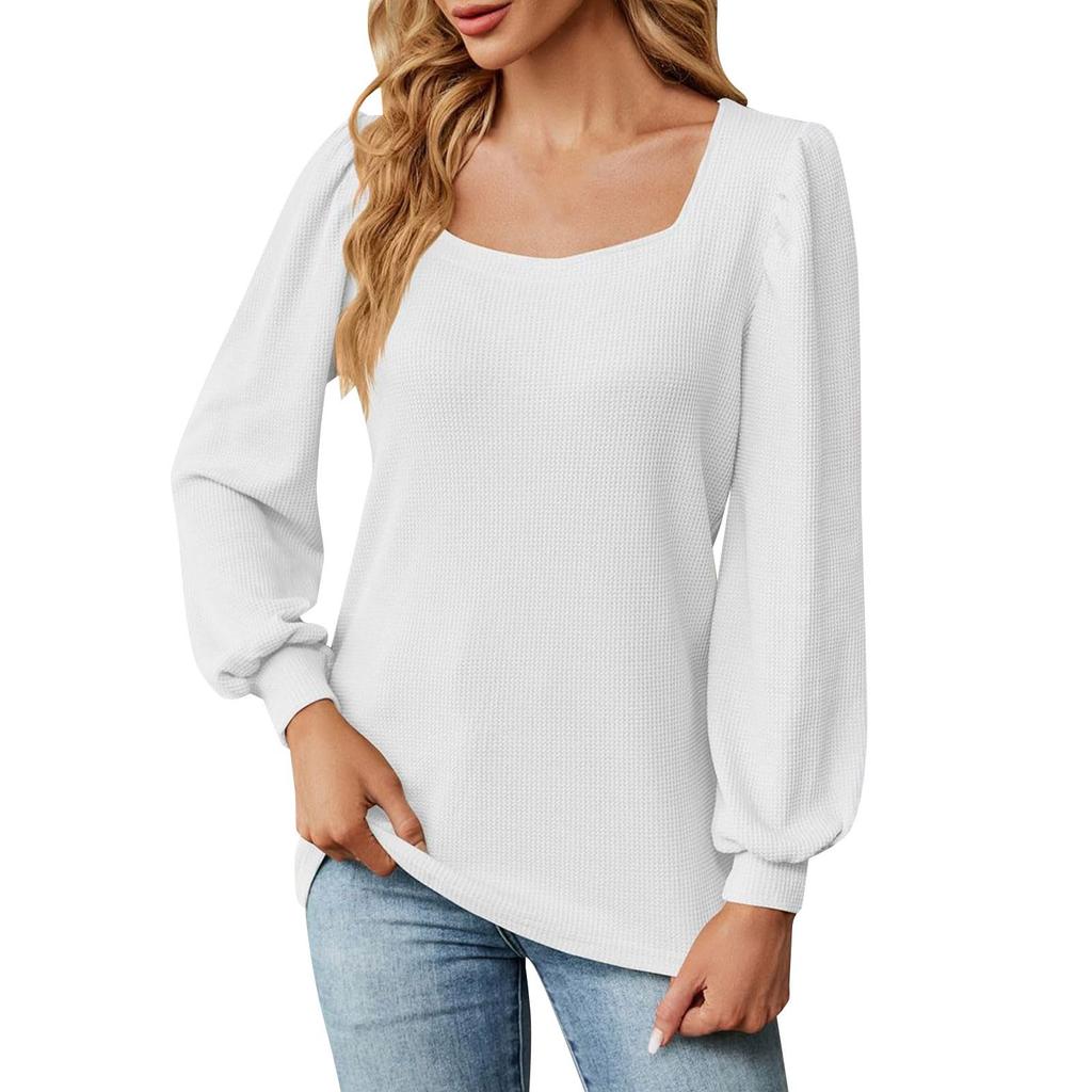 Women's Loose Comfortable Casual And Fashionable Square Neck Solid Color Long Sleeved Sweatshirt