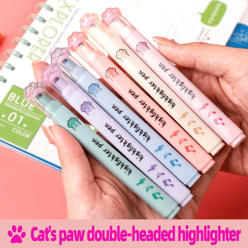 6 Pcs/pack Kawaii Cat Claw Pastel Color Highlighters Drawing Art Markers Fluorescent Pen Gift Stationery Charming School Supplies