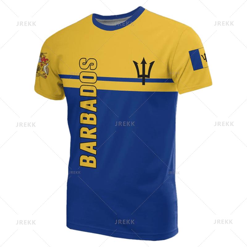 Barbados Ethnic Flag Map Print T Shirt Barbados Coat Of Arms Graphic Tee Shirt Fashion Streetwear Short Sleeves Mens Clothing