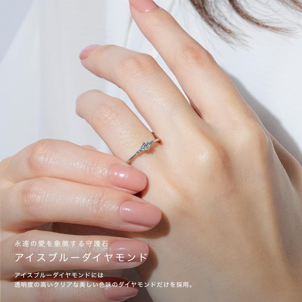 LEGAN Ice Blue Diamond Engagement Size Diamonds Up to Natural Diamond Engagement Wedding Made in Japan 4-Stone Ring, 11, Platinum, 0.1ct Ring, Ring,