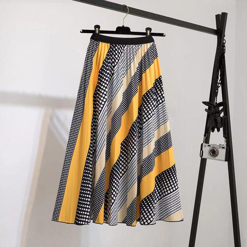 

Летняя новинка Элегантность Интеллектуальный Шифон Драпировка Подчеркивающая фигуру Струящаяся Пляжная Плиссированная Юбка Принт Длинная Юбка Миди Длина Длинная Длина 1095-152 Free size