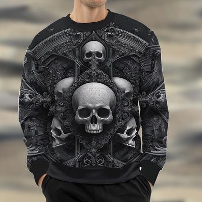Vintage Skull Graphic Men's Sweatshirt 3D Print Retro Pattern Long Sleeve Pullover Loose Round Neck Comfortable Clothes For Male