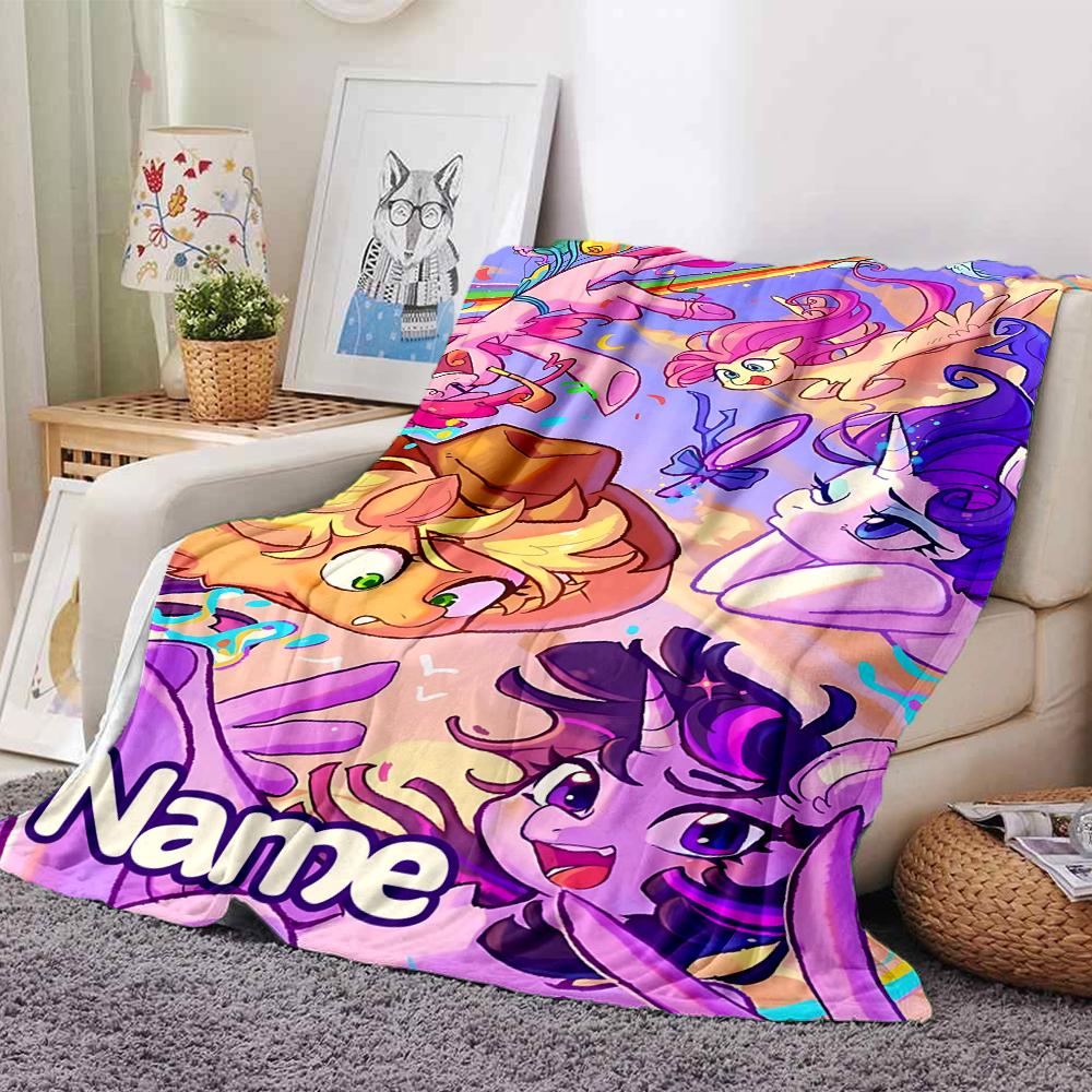 Custom Name Rainbow Pony Adventure Party Blanket For Couch Bed Plush Cozy Fuzzy Blanket Super Soft Warm Blankets For Fall And Winter 0916127