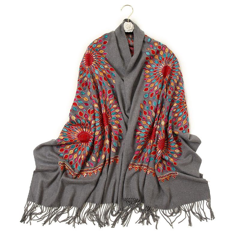 Luxusmarke Kaschmirschal für Damen mit Blumenmuster, warmer Winterschal und Wickeltuch, Bandana, Pashmina, weiblicher Foulard, quadratisch, dicke Decke, Poncho