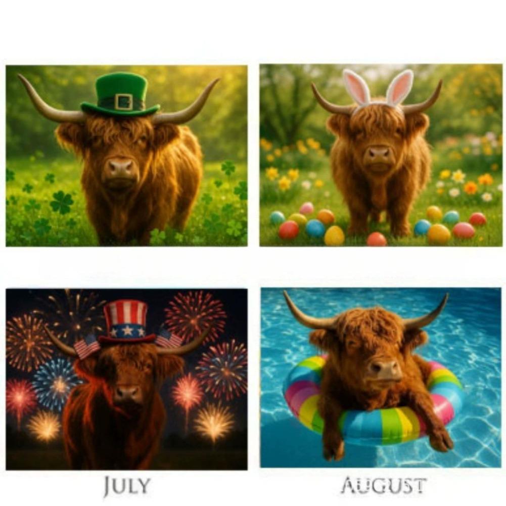 Paper Wall Calendar Easy Installation Wall Calendar Scottish Highland Cattle-themed Wall Calendar High-definition High-quality