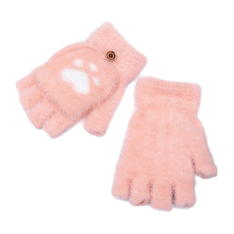 Cross-Border Student Fingerless Plush Gloves with Cute Cat Paw Design