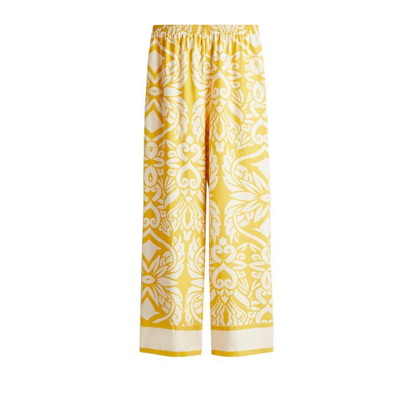 Spring and Summer New Loose Lapel Print Shirts 1273613 Linen Blend Straight Trousers 1273614