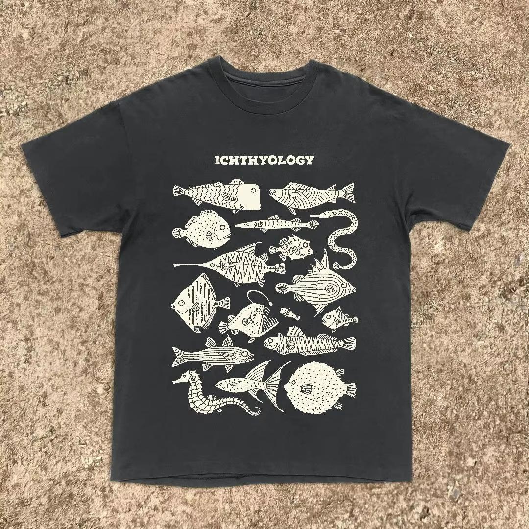 

2026 New Fashion Ichthyology Print Tshirt Highquality Fashionable Unisexs Clothing and Womens Clothing Summer Print Tshirt 4XL