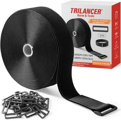 Trilancer 10m X 5cm Strong Velcro Cable Ties with 30 Buckles – Adjustable, Cut-to-Length, Reusable Straps for Securely Holding Cables, Hoses,
