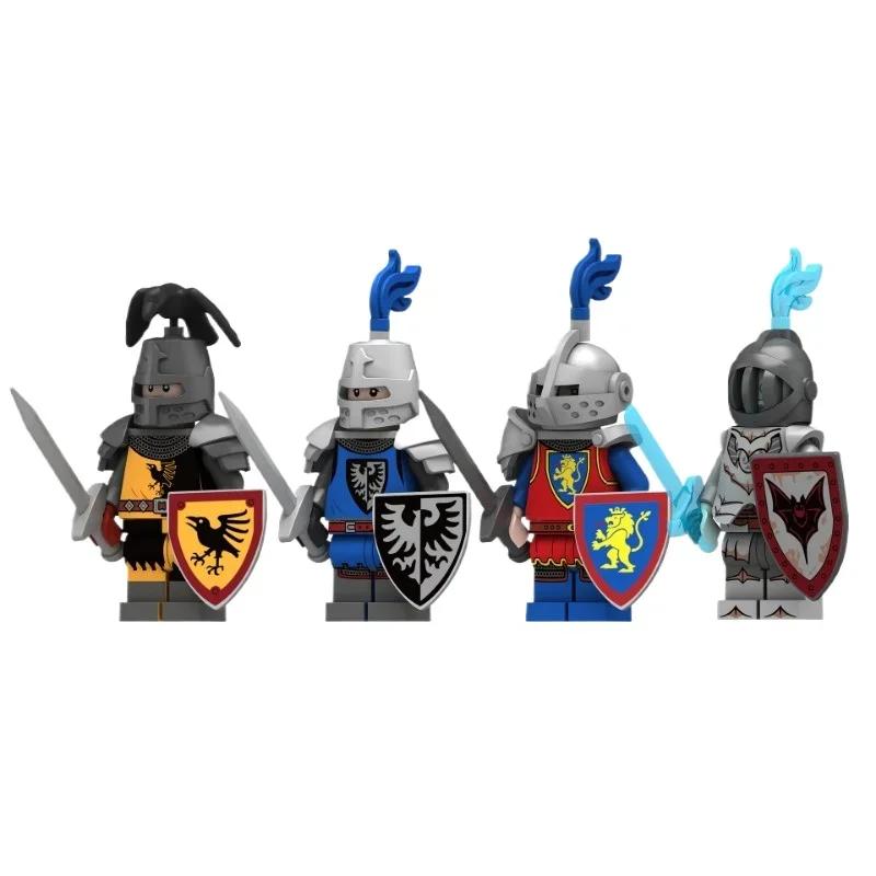 1/4Pcs Medieval Knight Falcon Soldiers Mini Building Blocks Toy Set Ancient Castle Crow Black Eagle Red Lion Dark Knight Figures