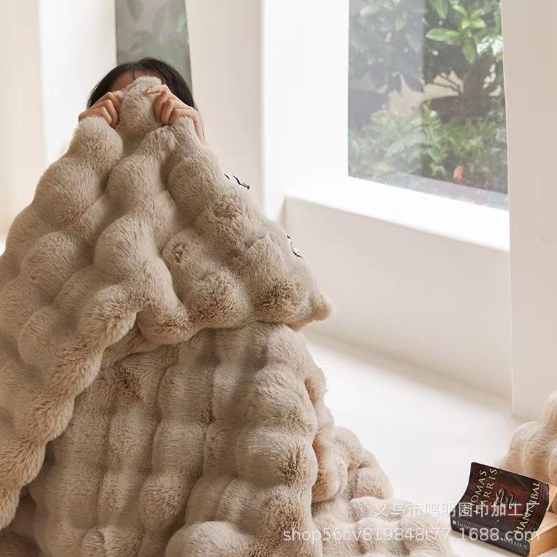Tuscany Faux Rex Rabbit Double-Sided Bubble Fleece Throw Blanket