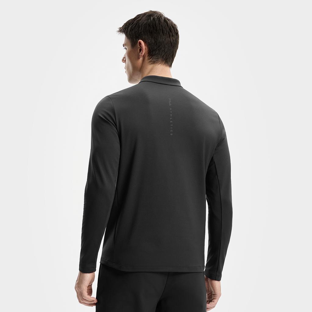 FILA Fitness Dark Pioneer Solid Color Stand Collar Fleece Long Sleeve T-Shirt Men Tops A11M541206FBK