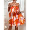 Rochie de vară casual pentru femei, cu imprimeu floral, gât halter, fără mâneci