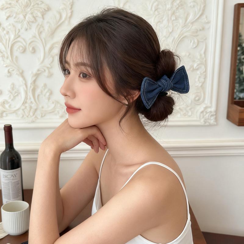 Korean Style Denim Bow High Elastic Hair Tie - Retro High-End Accessory