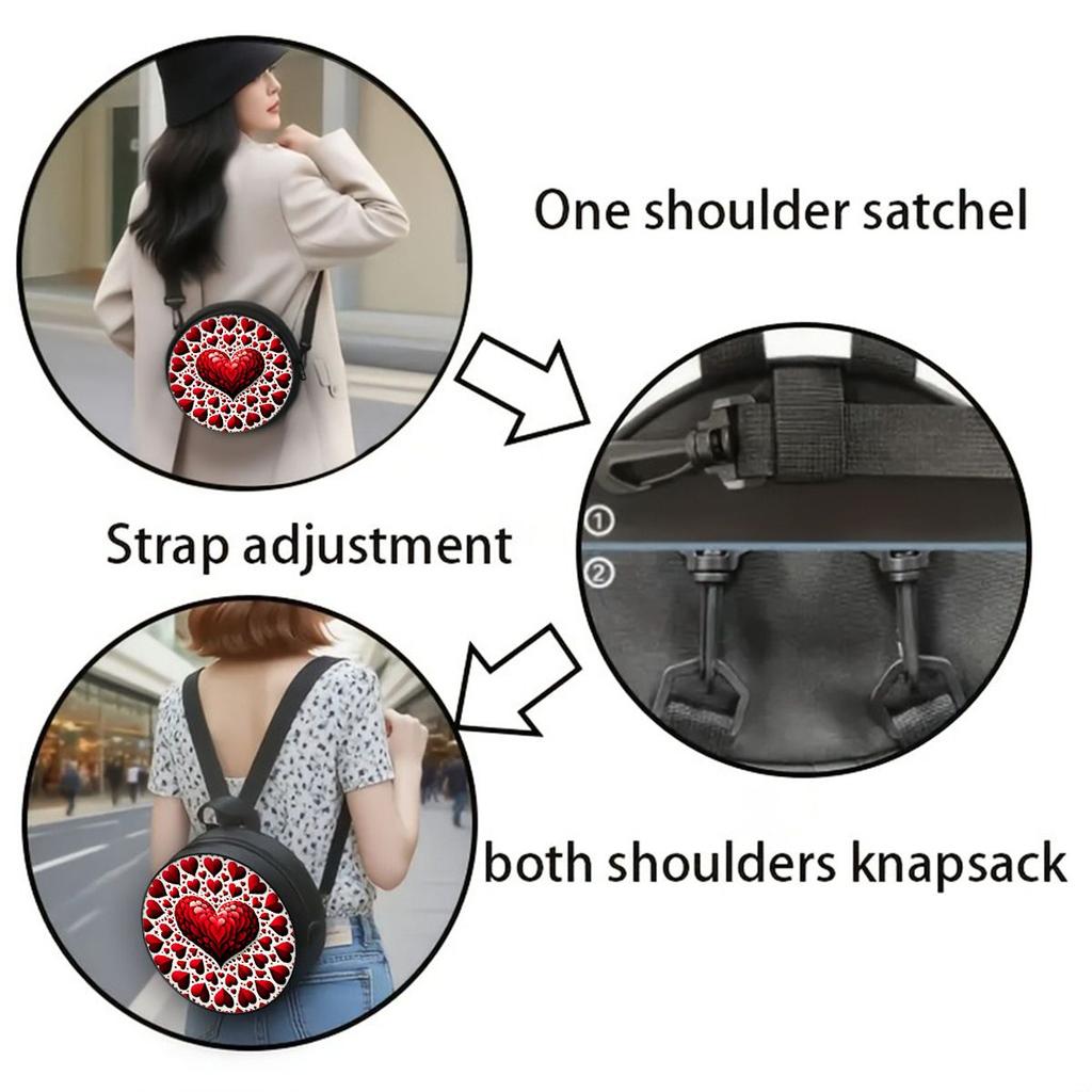 Love Print Round Shoulder Bag Casual Messenger Bag for Woman Best Gifts 2D Flat Casual Daily Crossbody Bag