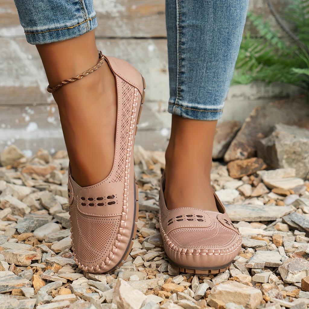 [Retro-Loafer für Damen] Leichte atmungsaktive Retro-Slip-On-Loafer für Damen | PU-Obermaterial & TPR-Sohle, Bequemes Design mit runder Spitze