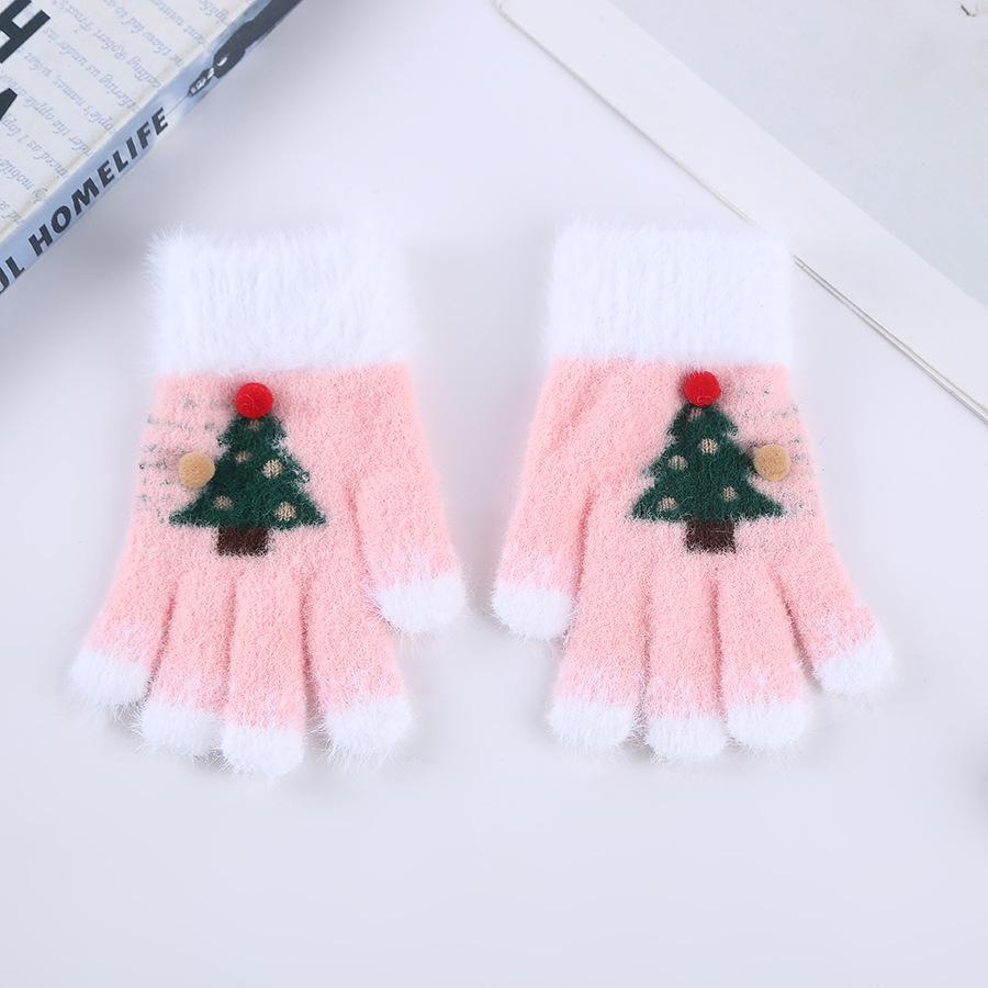 Parent-Child Christmas Tree Knitted Gloves: Warm, Five-Finger Design for Adults and Kids, Ideal for Autumn and Winter Outdoor Activities.