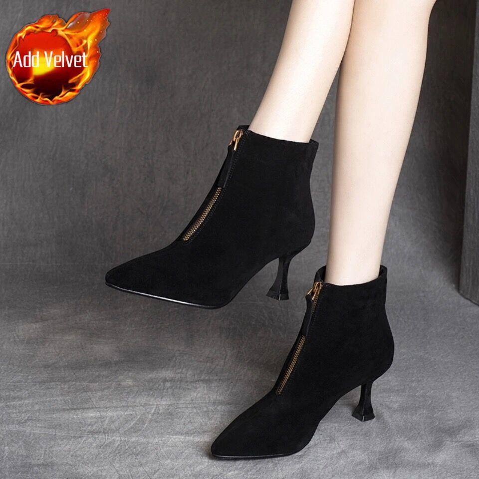 

Модные ботильоны для женщин на шпильке в британском стиле на молнии Женская короткая обувь Однотонная Удобная и элегантная обувь Новинка Ботильоны из ПУ 41