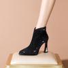 Frosted Waterproof Platform Heeled Boots Women Black Pointed Toe Sexy  Rhinestone Short Leather Boots Shoes High Botas Mujer