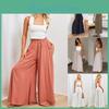 Pantaloni da Donna Elasticizzati a Colore Solido con Cintura Gamba Larga Vita Alta Culotte Lunghi