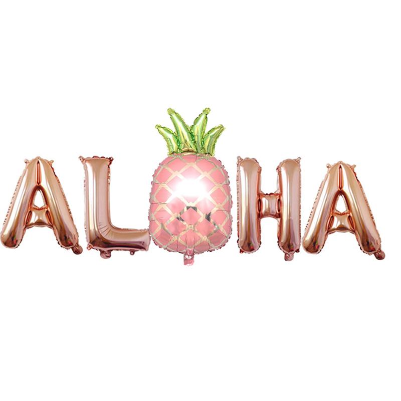 Hawaiian Letter Foil Balloon Pineapple Decorative Balloon Set Rose Gold Balloon