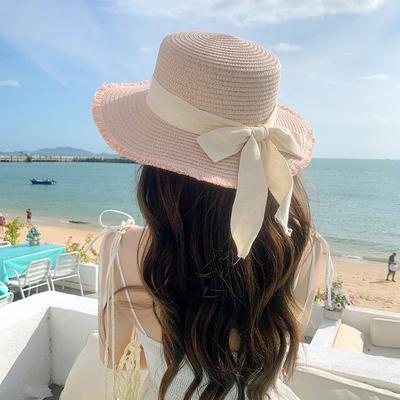 Laço Fita Tampa de Palha Chapéu de Sol de Verão Aba Larga Topo Mole Proteção Solar Viseiras Acessórios de Praia para Férias Femininas