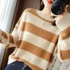 Round Neck Thick Sweater Women's Autumn and Winter Striped Sweater Hollow Loose Knit Sweater