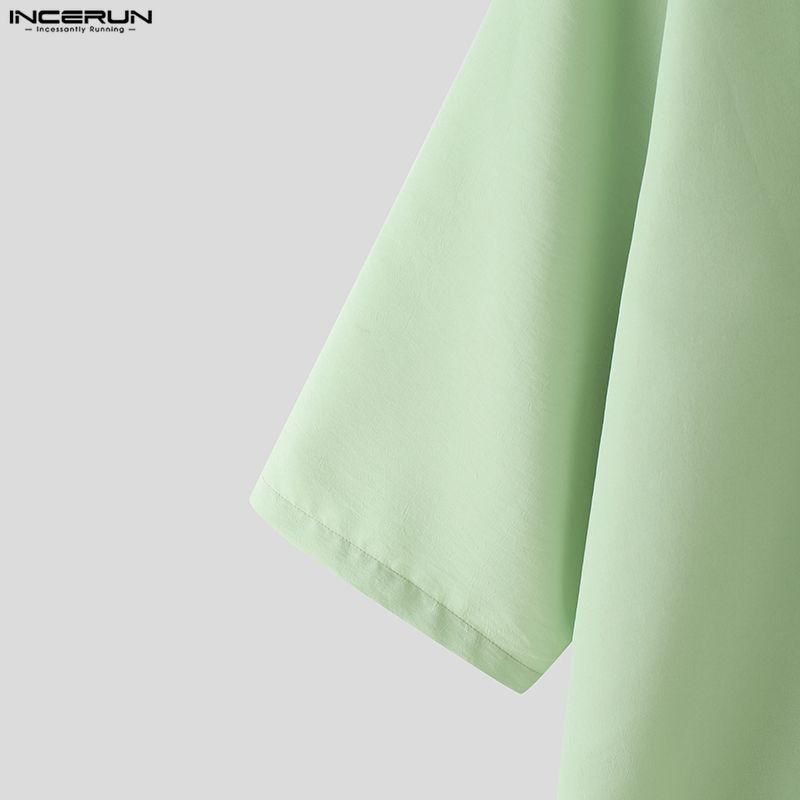 INCERUN Zweiteilige Sommer-Sets für Herren: V-Ausschnitt Kurzarm-Oberteile und Shorts, Oversized