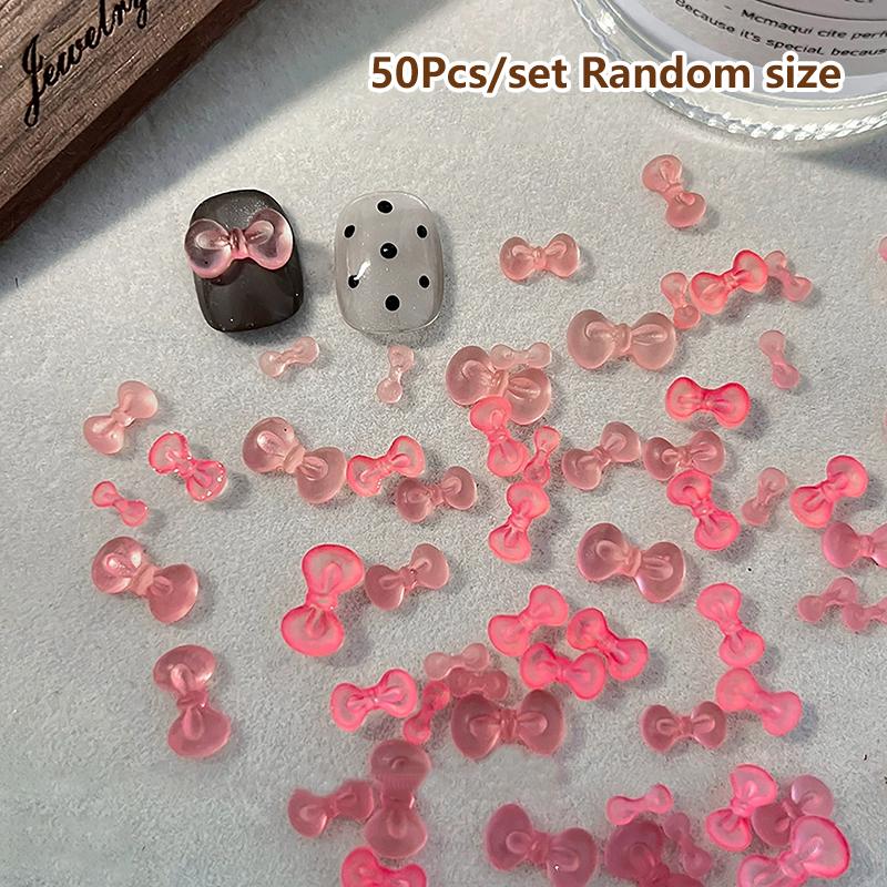 50pcs Cute Bow Tie Nail Decorations DIY Mix Parts for Manicure Accessories Winter 3D Nail Art Bow Tie Resin Charms