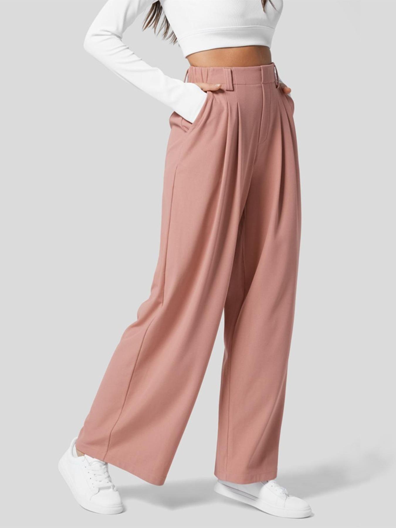 

Однотонные женские повседневные брюки прямого кроя с высокой посадкой - Универсальные и удобные для осени и зимы L персиковый