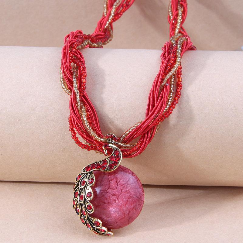 Bohemian Tassel Peacock Gem Necklace for Women