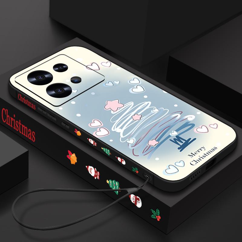 Cartoon Christmas Printed Lanyard Phone Case For Xiaomi Redmi Note 14 13 12 Pro Note 13 14 Pro Plus 5G 13 13C 4G 11 10 Pro Soft Silicone Cover