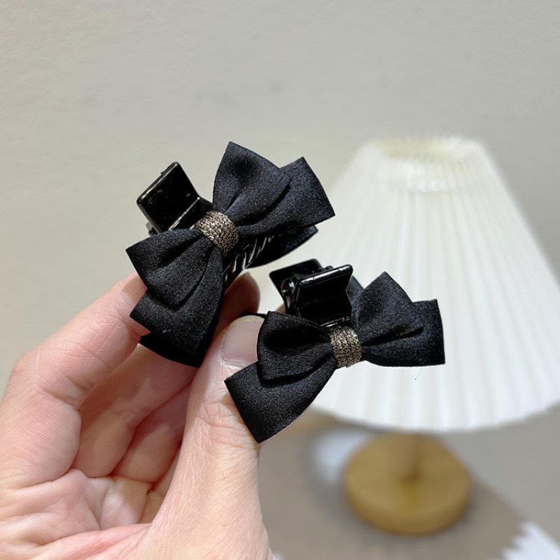 Black Satin Bow Princess-Style Small Claw Hair Clip