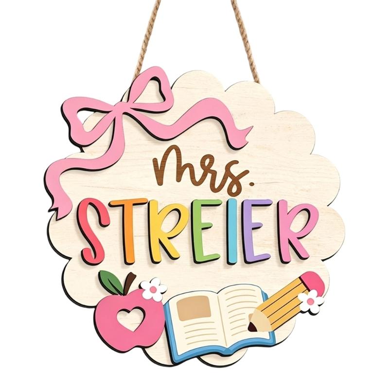 Teacher Door Sign For Classroom Door Decorations Classroom Welcome Sign for Teachers, Wood School Plaque with Rope Cord for First Day Entry Display