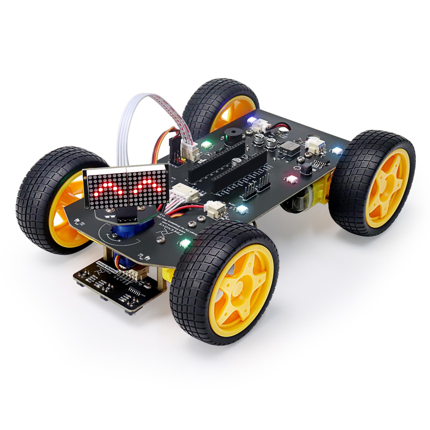 

Freenove 4WD Car Kit for Raspberry Pi Pico with Arduino Dot Matrix Obstacle Line Light Colorful App (Sold Separately) (Compatible IDE), Display,