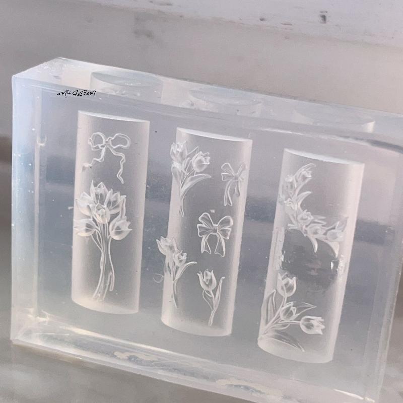 3D Silicone Nail Mold Sweet Flower Tulip Bouquet Design Transparent DIY Nail Art Decor Manicure Template for Nail Charms