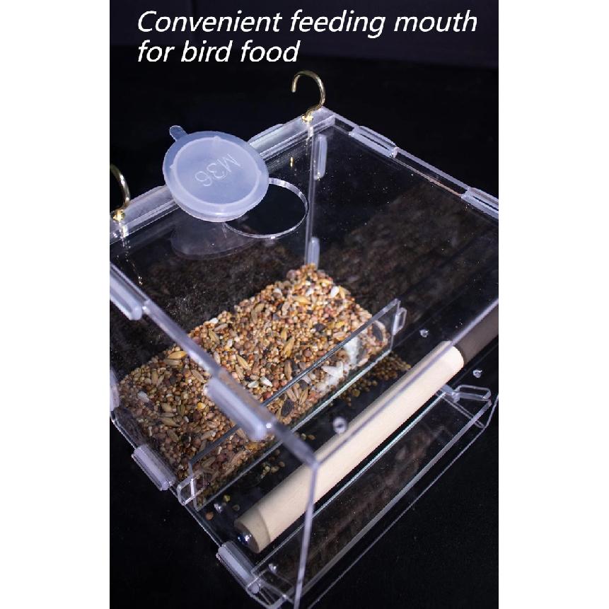 Hanging Parrot Cage Feeder Acrylic Splash-Proof Pet Bird Feeding Box Transparent Parrot Food Box Bird Cages Feeder Container