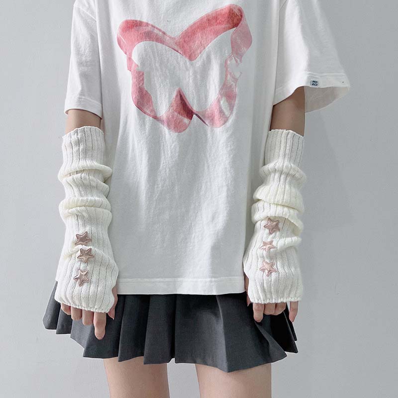 

WTEMPO Y2K Style Knitted Pink Stars Decor Oversleeve Women s Warm Soft Stretchy Fingerless Gloves/Arm Covers for Casual, Dating, Home and Outdoor Use 2pair белый