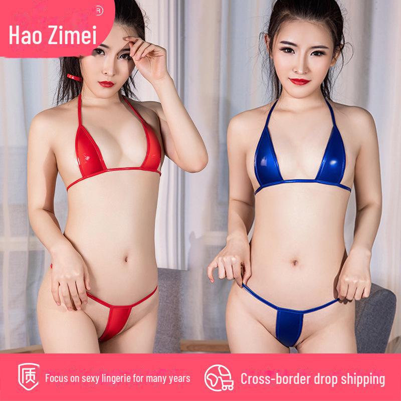 

Amy Yip Women s Leather Bikini Set - Three-Point Temptation Swimsuit One Size срібний