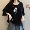 Street Casual All Match Floral and Plant Printed T-shirt for Summer Loose and Versatile Elegant Top Popular Women