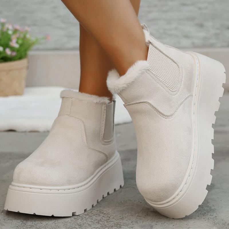 Fashion British Style Solid Color Platform Snow Boots Women Winter Soft Short Plush Warm Ankle Boots Woman Faux Suede Booties Female