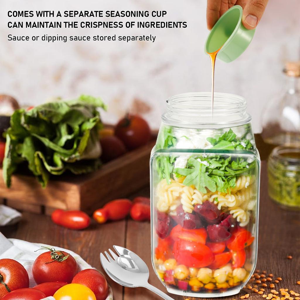 1/2Set Layering Salad Pod Plastic Vertical Salad Container With Fork 2.5 Oz Dipping Bowl Side Opening Salad Jar Food Storage Jar