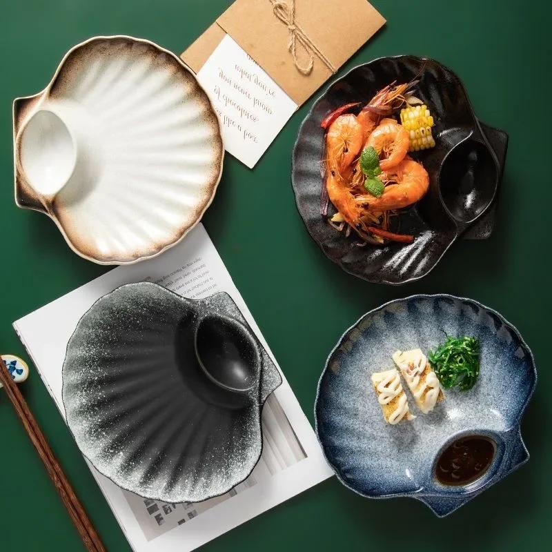 8inch Dark Japanese Style Dinner Plate Under-glazed Ceramic Partition Dinner Dishes Dessert Tray Sushi Dinnerware Microwave Safe