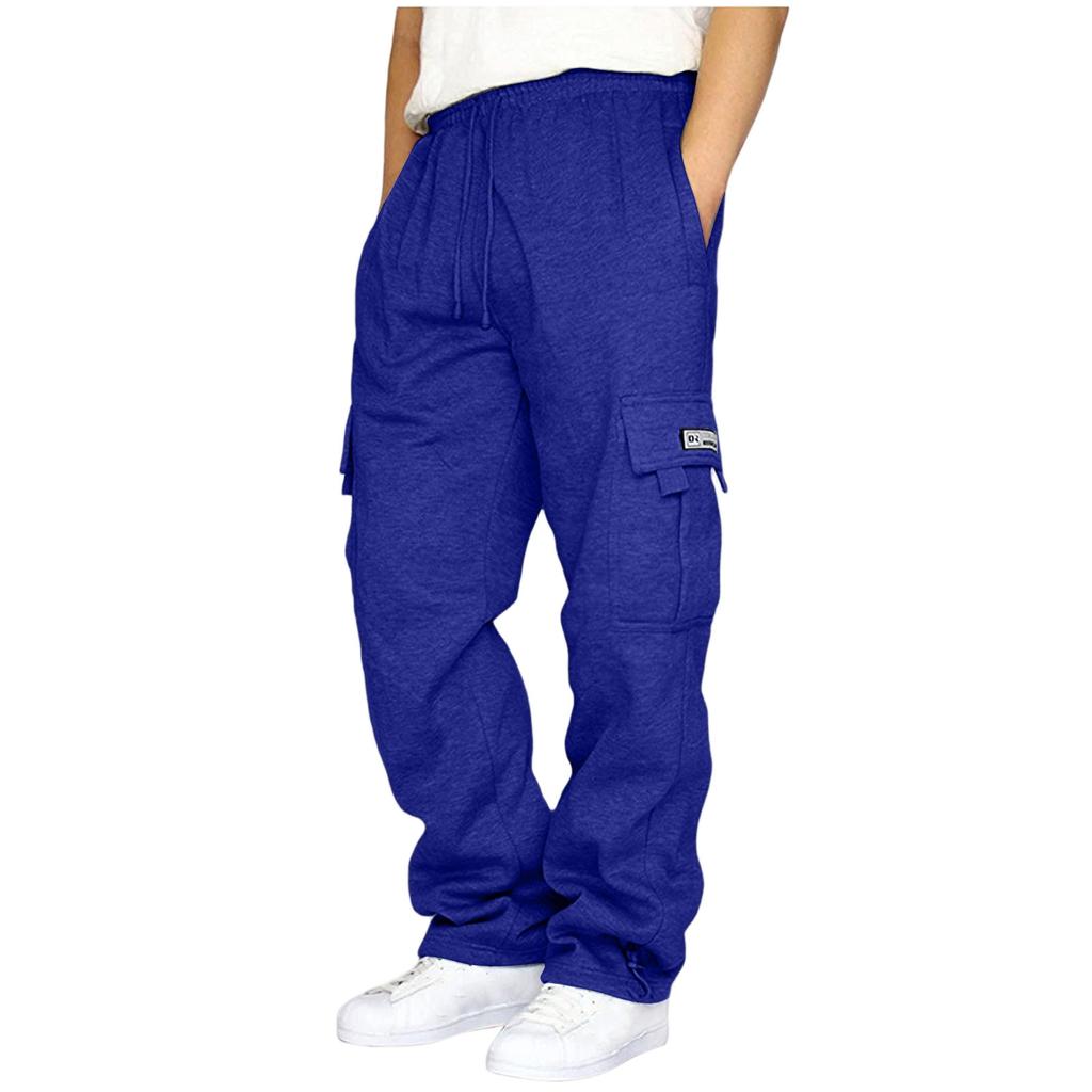 Men's Casual Multi Pocket Cargo Pants Loose Fit Workwear Trousers with Drawstring Waist and Adjustable Cuffs for Everyday Use