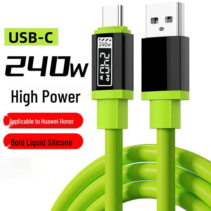 

Силиконовый кабель для передачи данных с быстрой зарядкой 240 Вт 6 А, двухсторонний Type-C, совместимый с планшетами Apple и Huawei