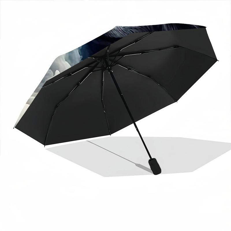 1pc Wolf YinYang Automatic Open/Close Umbrella Compact Folding Umbrella, All-Season Portable Umbrella for Women/Men096